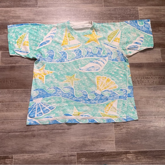 Vintage Beach Seashells AOP T Shirt Single Stitch - Picture 1 of 7